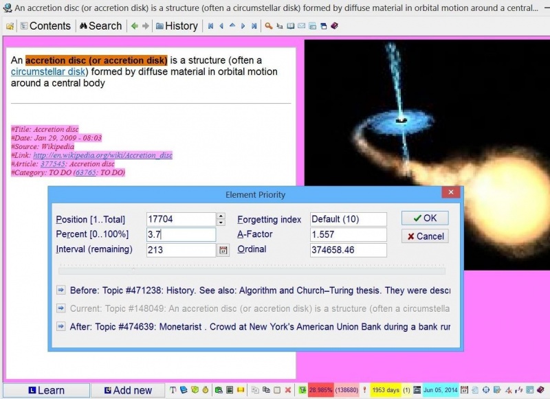 SuperMemo: "Element priority" dialog box which you can use to modify the priority of an element