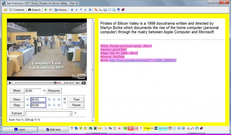 SuperMemo: An extract created from the "Pirates of Silicon Valley - Part 4" YouTube video in the process of incremental video watching