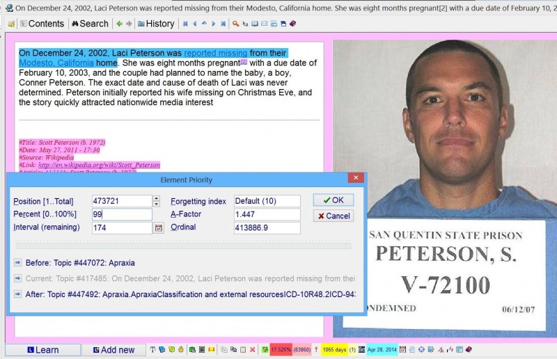 SuperMemo: A simple way to get the feel of the relative importance of an article is to look at the After and Before fields in the Element priority dialog (Alt+P)