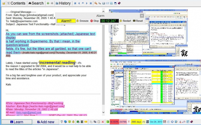 SuperMemo: Incremental e-mail processing interrupted by Alarm when the time allocated for the activity has been come to an end