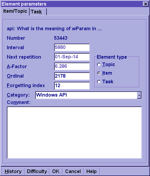 Item parameters in SuperMemo