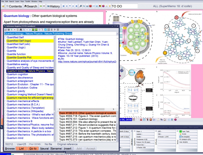 SuperMemo: References are kept in a dedicated registry while their individual text fields (e.g. title, author, date, source, etc.) are stored in the text registry, and thus are available for global text searches